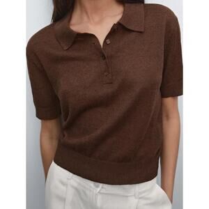 Massimo Dutti Linen Blend Cutwork Polo Sweater in Color Brown Size Small